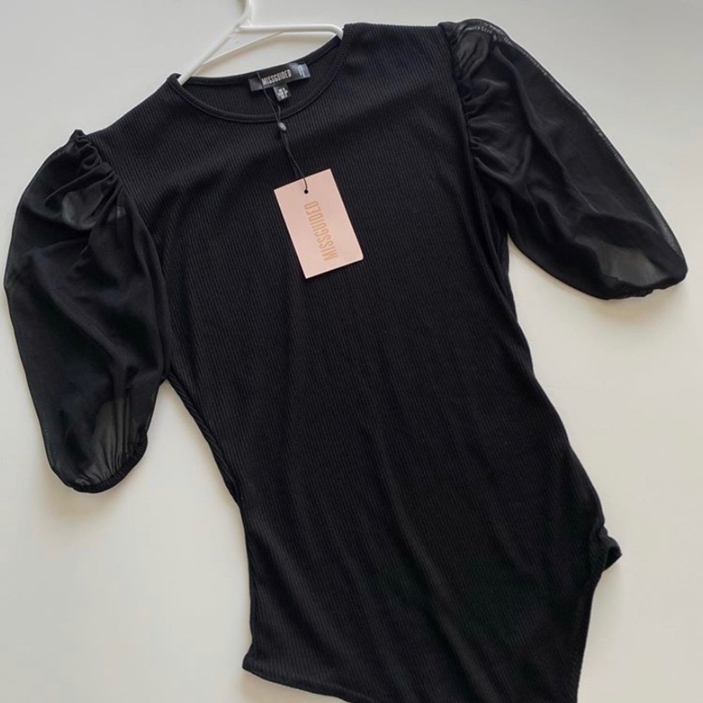 Missguided Black Mesh Sleeve Bodysuit